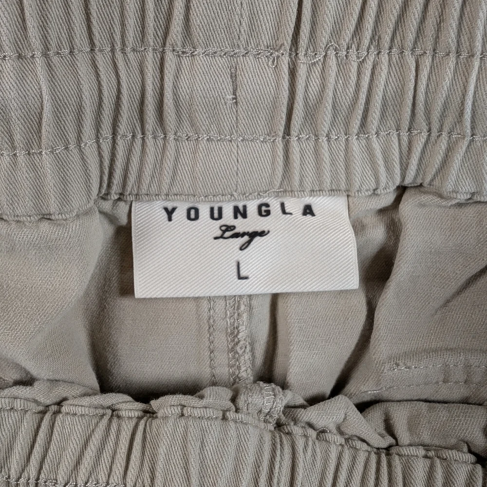 Youngla Cargo Joggers Mens Sz L Tan Tapered Drawstring Athleisure Gym - Picture 7 of 12